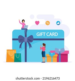 Gift card vector concept. Gift card and promotion strategy, gift voucher, discount coupon and gift certificate concept.