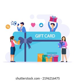 Gift card vector concept. Gift card and promotion strategy, gift voucher, discount coupon and gift certificate concept.