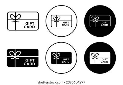 Juego de iconos vectoriales de tarjeta de regalo. Símbolo de bono de fidelidad, bono de recompensa. Cartas de regalo de devolución de efectivo en estilo negro rellenado y delineado.