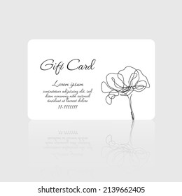Gift card vector with poppy flower design on white background for beauty salon, spa, massage salon. Gift card template for voucher coupon, shopping card, loyalty card. Vector design image