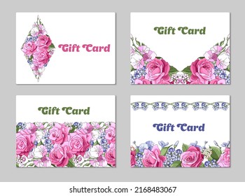 Gift card, voucher banners with pink rose flowers.