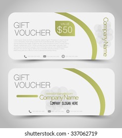 Gift card voucher. Business banner template. Green color.