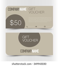 Gift card voucher. Business banner template. Brown color.