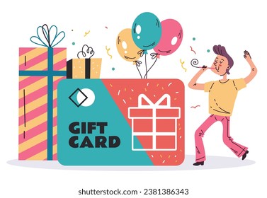 Gift card voucher coupon shop discount certificate present concept. Vector flat graphic design illustration
