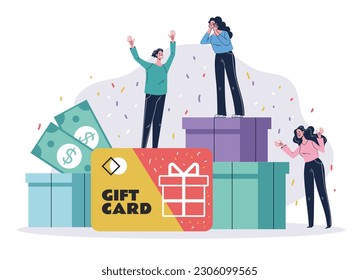 Gift card voucher coupon win credit discount concept. Vector graphic design illustration