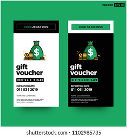 Gift Card Voucher with Sack Full of Money with Dollar Symbol Vector Line Illustration