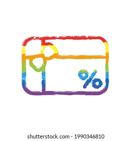 Gift card, voucher or shopping certificate, simple logo. Drawing sign with LGBT style, seven colors of rainbow (red, orange, yellow, green, blue, indigo, violet
