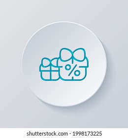 Gift card, voucher or shopping certificate, simple logo. Cut circle with gray and blue layers. Paper style