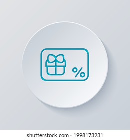 Gift card, voucher or shopping certificate, simple logo. Cut circle with gray and blue layers. Paper style