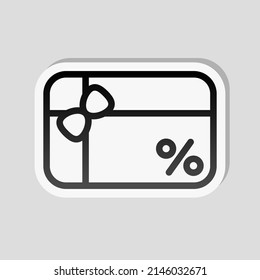 Gift card, voucher or shopping certificate, simple logo. Linear sticker, white border and simple shadow on gray background