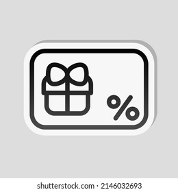 Gift card, voucher or shopping certificate, simple logo. Linear sticker, white border and simple shadow on gray background