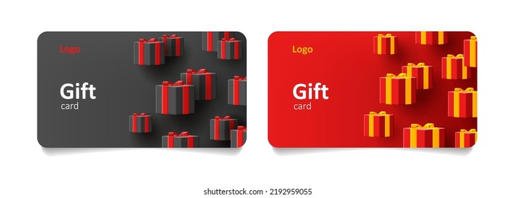 Gift card voucher template with 3d pattern of gift boxes. Vector illustration