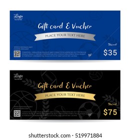 Gift card and voucher template with blue and black background in sport theme