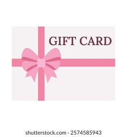 Gift card wth pink ribbon and bow.Shopping discount certificate for customers. Vector illustration