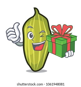 With gift cardamom mascot cartoon style