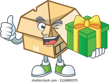 With gift cardboard open in the cartoon shape