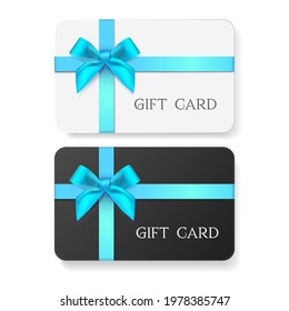 
Gift cards with blue bow and ribbon. Vector illustration. Gift or credit card design template