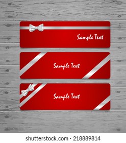 Gift Cards with gift bows and ribbons. Vector illustration.