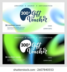 Gift cards collection with gradient blend background. Template for creating certificate, discount coupon, voucher. Vector abstract banner design
