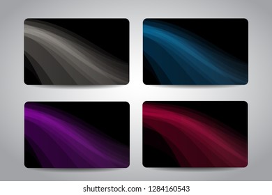 Gift cards or discount cards or credit cards set with black design background with abstract waves. Electronics shop, computer technology store discount, voucher coupon or gift cards. Vector design 