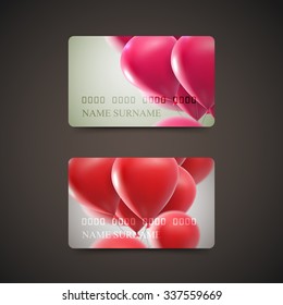 Gift Cards With Flying Balloons. Vector Illustration. Gift Or Credit Card Design Template