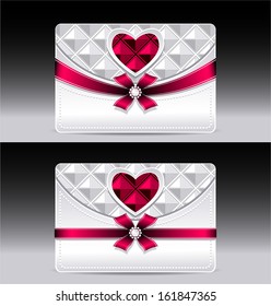 Gift cards with heart geometric pattern red bow ribbon
