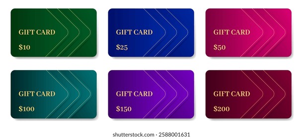Gift cards mockups with shadows. Background template with abstract pattern. Voucher or coupon