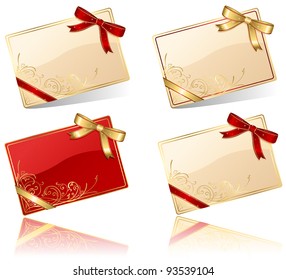 Gift cards with red and golden bow, illustration