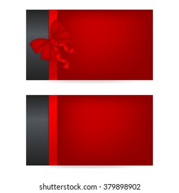 Gift cards with red ribbons. Invitation card. Discount card, Vector background