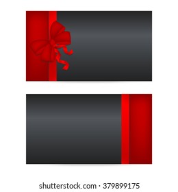 Gift cards with red ribbons. Invitation card. Discount card, Vector background