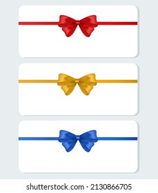 Gift cards set with different color ribbon.	