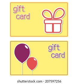 Gift cards templates with present box and balloons stickers