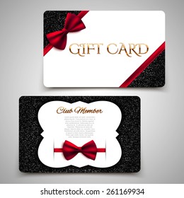 Gift Cards Vector Card Template, Club Member Card, Red Bow