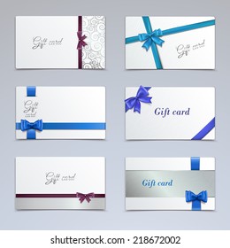 Gift cards vouchers elegant paper ribbon certificates template set isolated vector illustration