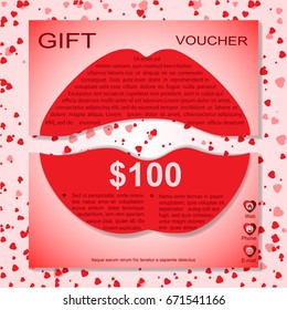 Gift Card,Voucher,certificate template with heart pattern,border,lips. 