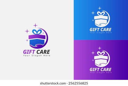 Gift Care Modern Creative Logo Design With Combination Hands Holding Gift Boxes.