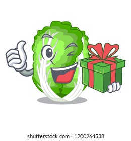 With gift cartoon fresh chinese cabbage vegetable in kitchen