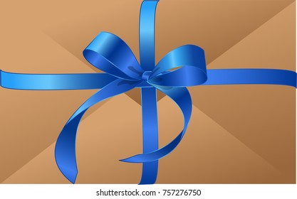 Gift cartoon Kraft envelope with blue satin ribbon vector illustration isolated