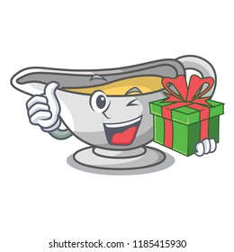 With gift cartoon sauce boat with turkey gravy