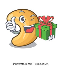 With gift cashew nuts hot baked on table cartoon