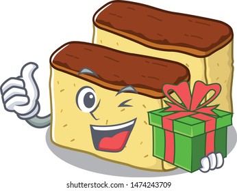 With gift castella cake in the mascot shape