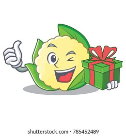 With Gift Cauliflower Character Cartoon Style