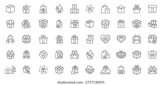 Conjunto de iconos de regalo y celebración. iconos de línea editables, contorno, símbolos de presente