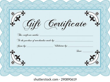 Certificado de regalo. Diseño artístico. Personalizable, fácil de editar y cambiar colores.Con patrón guilloche. 