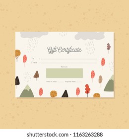 gift certificate with autumn rain forest