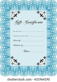 Gift certificate. With background. Cordial design. Detailed. 
