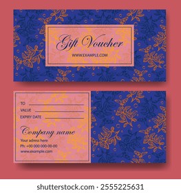 Gift certificate bright 2d design. Set of gift vouchers with floral background. Vector template