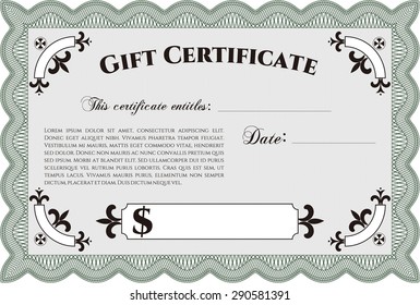 Gift certificate. With complex background. Lovely design. Detailed.