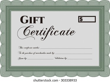 Gift certificate. With complex linear background. Border, frame.Artistry design. 