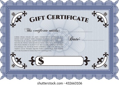 Gift certificate. Cordial design. Easy to print. Detailed. 